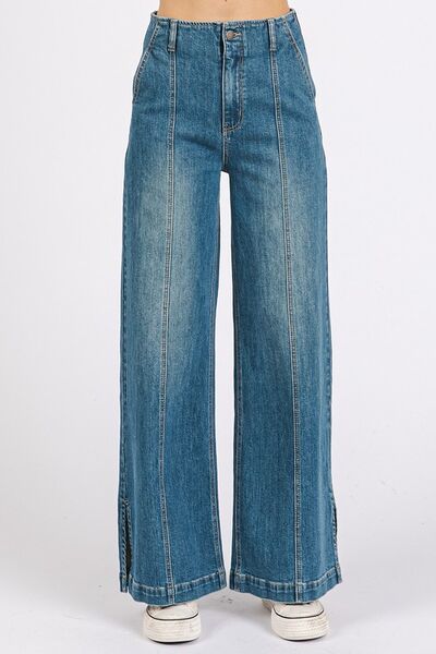 Mittoshop Medium Wash Seam Detail Wide Leg Denim Jeans - Pistols 'n Petticoats - #westernboutique# - #westernfashion#