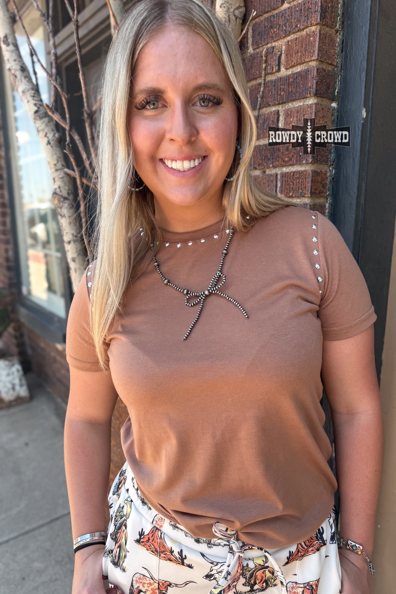 MOCHA - Starry Stud Tee - Pistols 'n Petticoats - western boutique - womens western wear - western wear womens