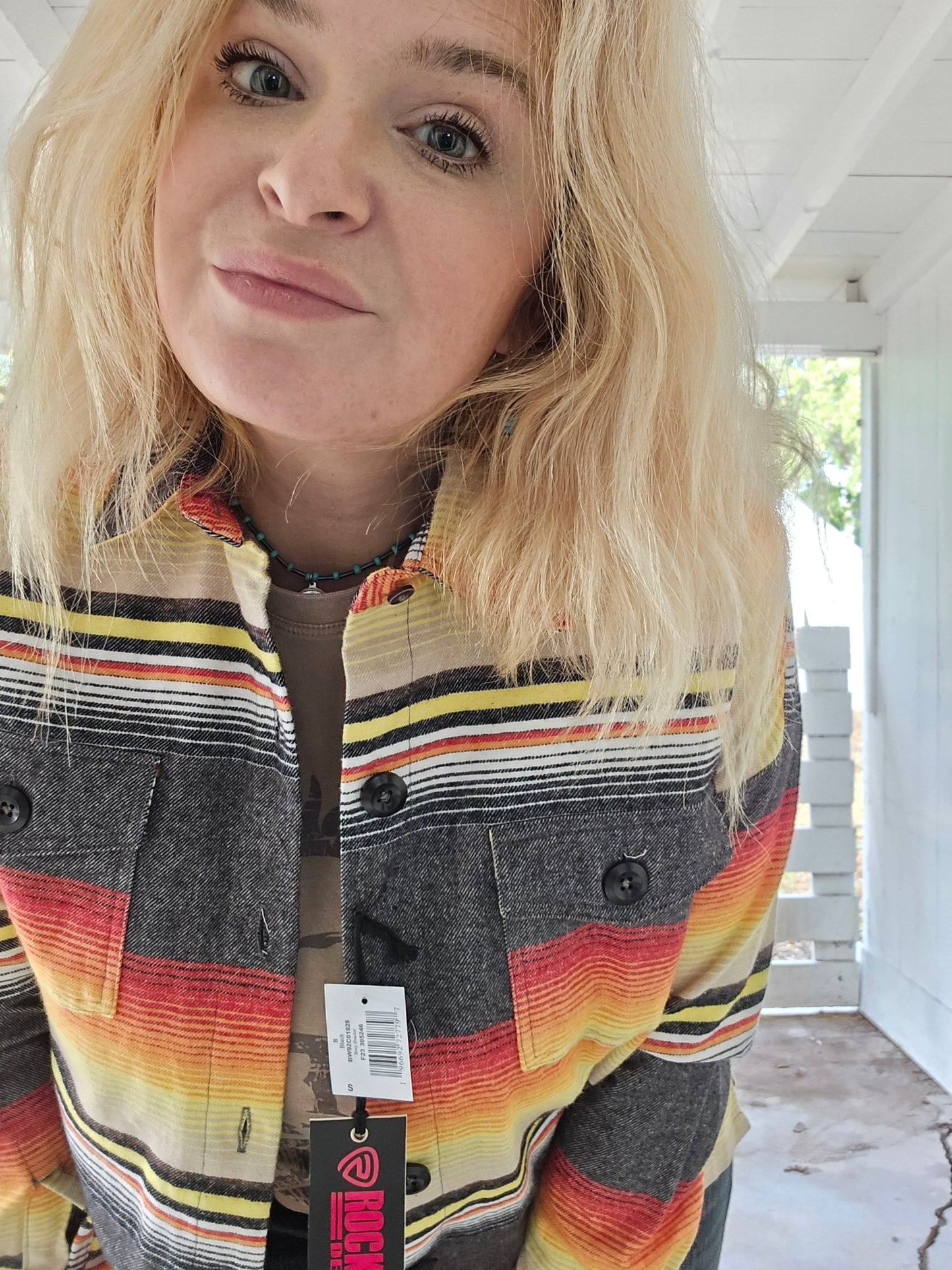 Native style stripped shacket - Pistols 'n Petticoats - #westernboutique# - #westernfashion#