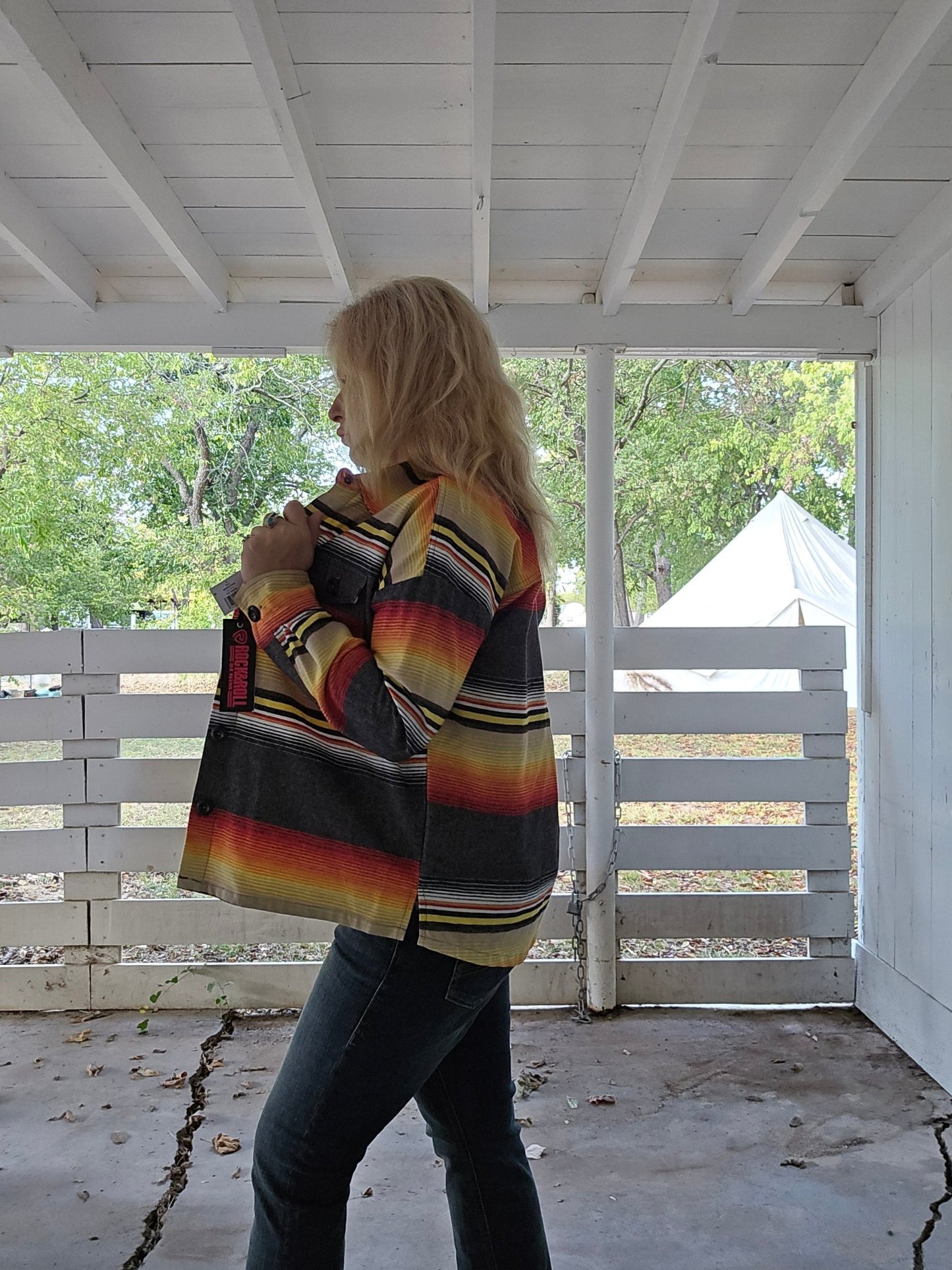 Native style stripped shacket - Pistols 'n Petticoats - #westernboutique# - #westernfashion#