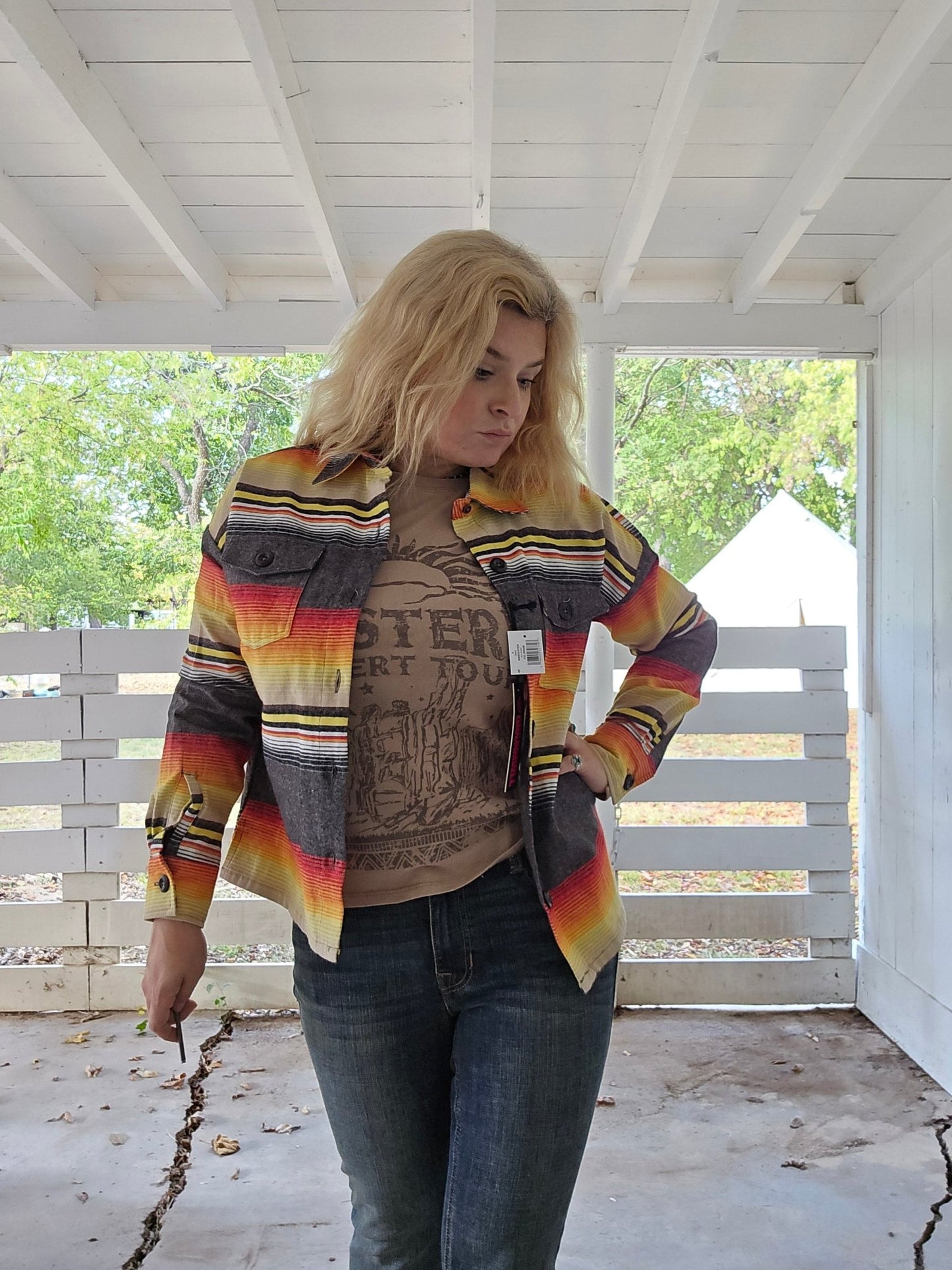Native style stripped shacket - Pistols 'n Petticoats - #westernboutique# - #westernfashion#