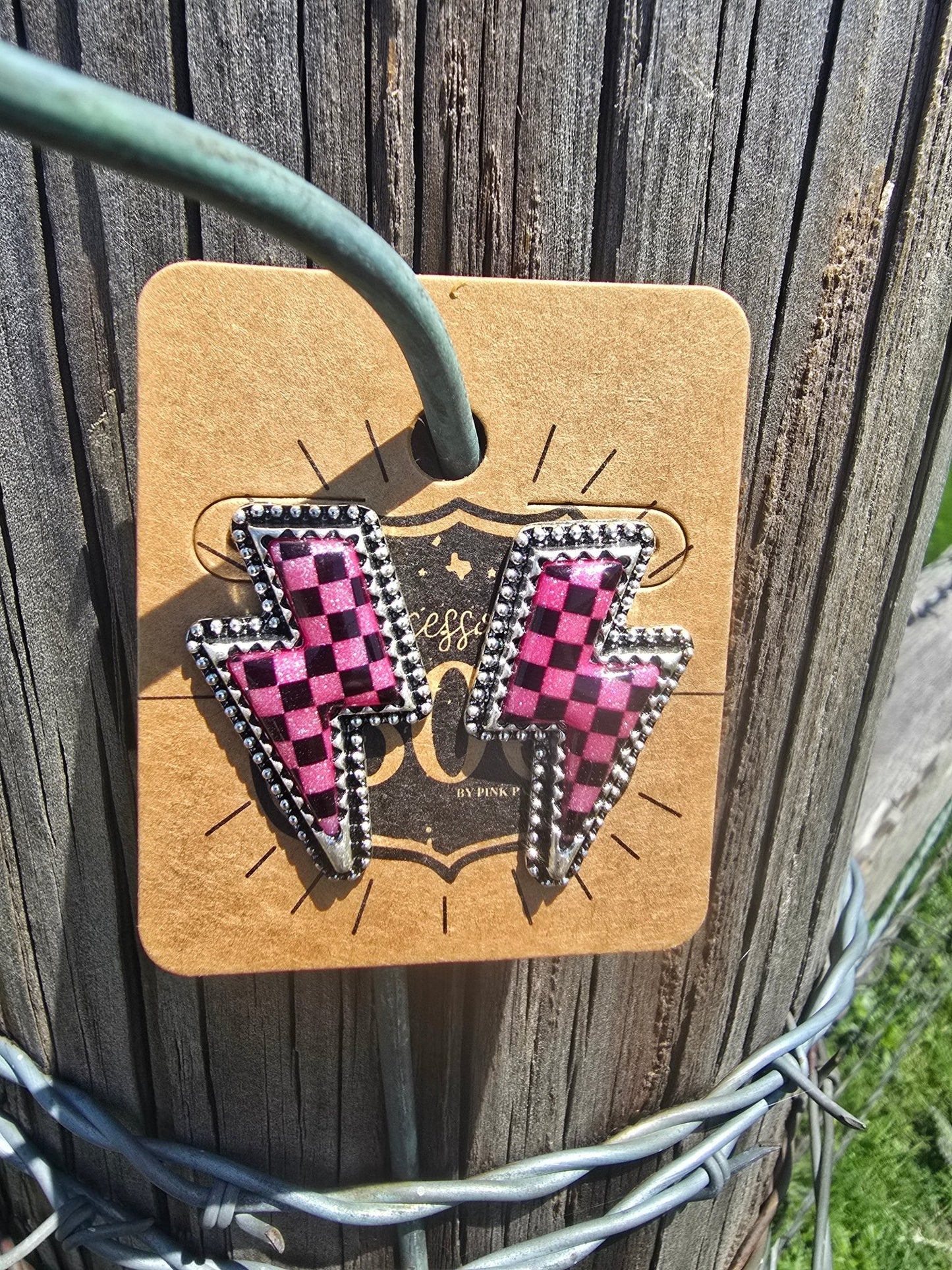 Pink Lightening Bolt Studs - Pistols 'n Petticoats - #westernboutique# - #westernfashion#