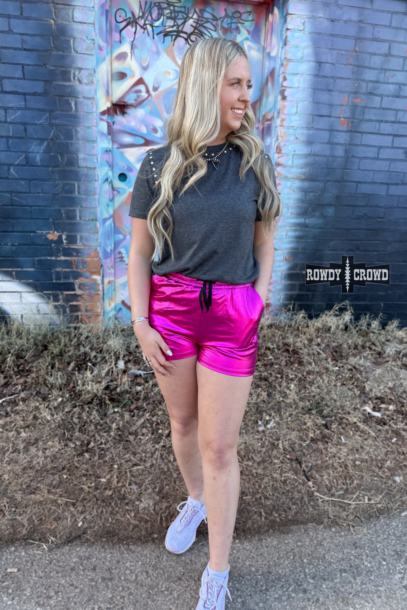 Pink Metallic Shorts - Pistols 'n Petticoats - #westernboutique# - #westernfashion#