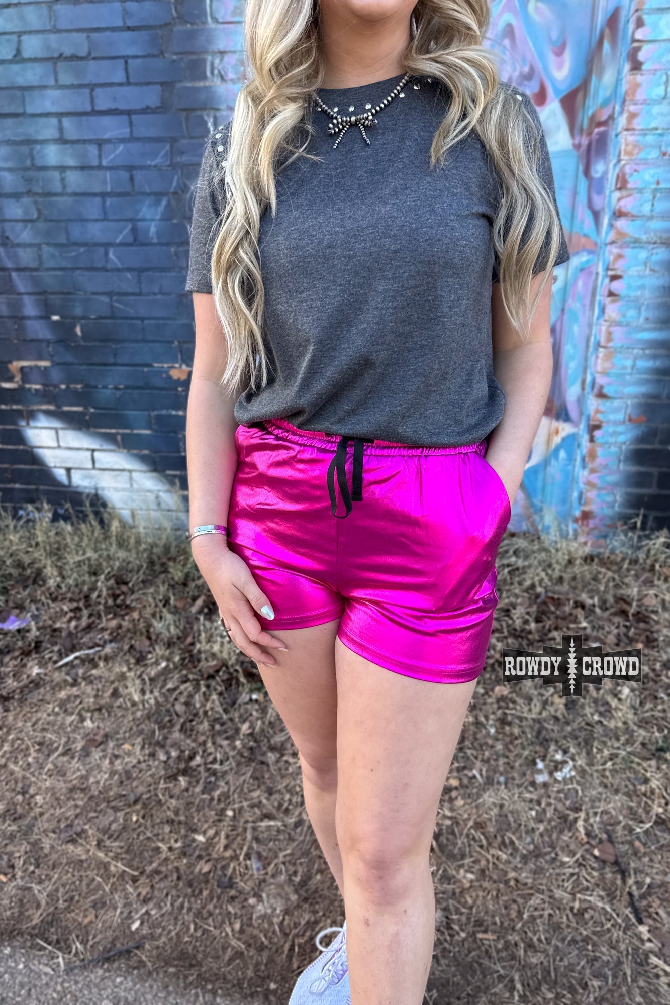 Pink Metallic Shorts - Pistols 'n Petticoats - #westernboutique# - #westernfashion#