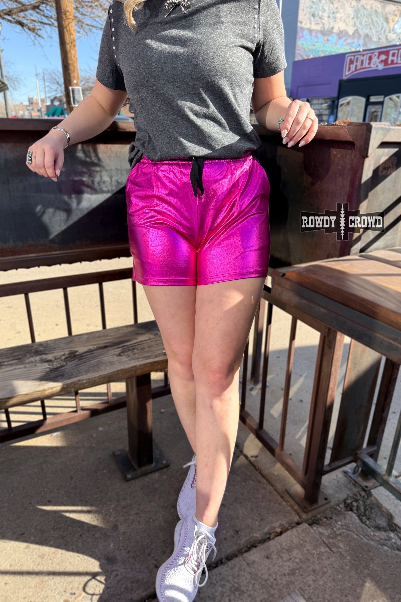 Pink Metallic Shorts - Pistols 'n Petticoats - #westernboutique# - #westernfashion#