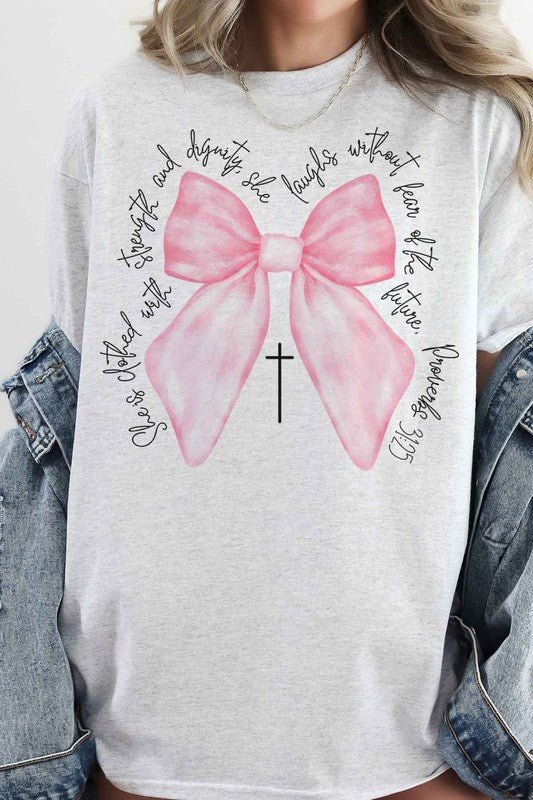 PROVERBS PINK BOW CHRISTIAN OVERSIZED GRAPHIC TEE - Pistols 'n Petticoats - #westernboutique# - #westernfashion#