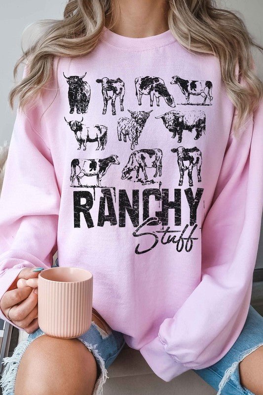 RANCHY STUFF COUNTRY FARM COW GRAPHIC SWEATSHIRT - Pistols 'n Petticoats - #westernboutique# - #westernfashion#