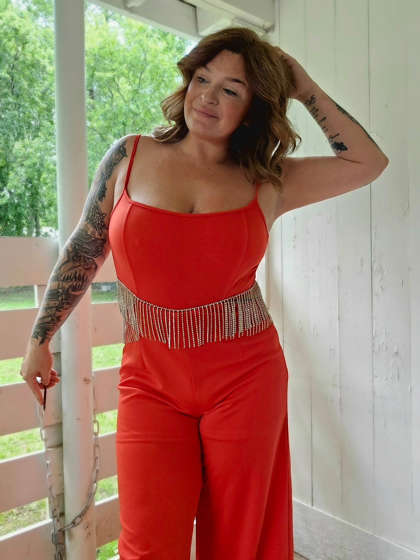 Rhinestone Fringe Cut Out Side Open Back Jumpsuit - Pistols 'n Petticoats - western boutique - womens western wear - western wear womens