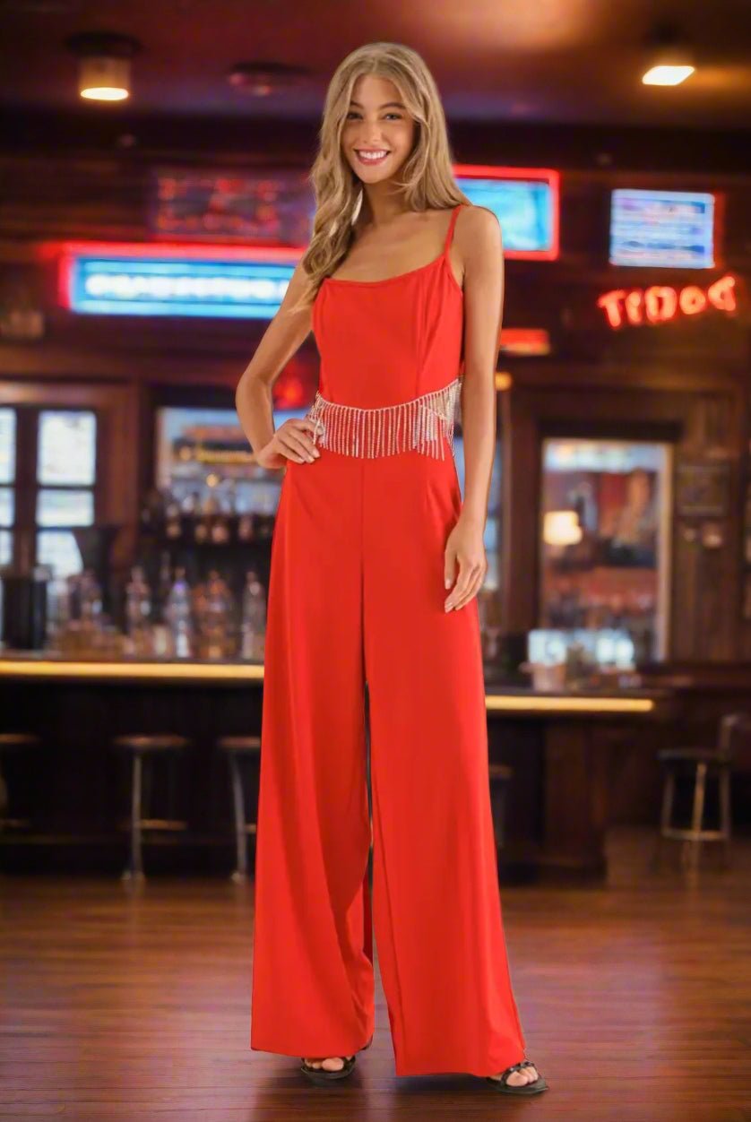 Rhinestone Fringe Cut Out Side Open Back Jumpsuit - Pistols 'n Petticoats - #westernboutique# - #westernfashion#
