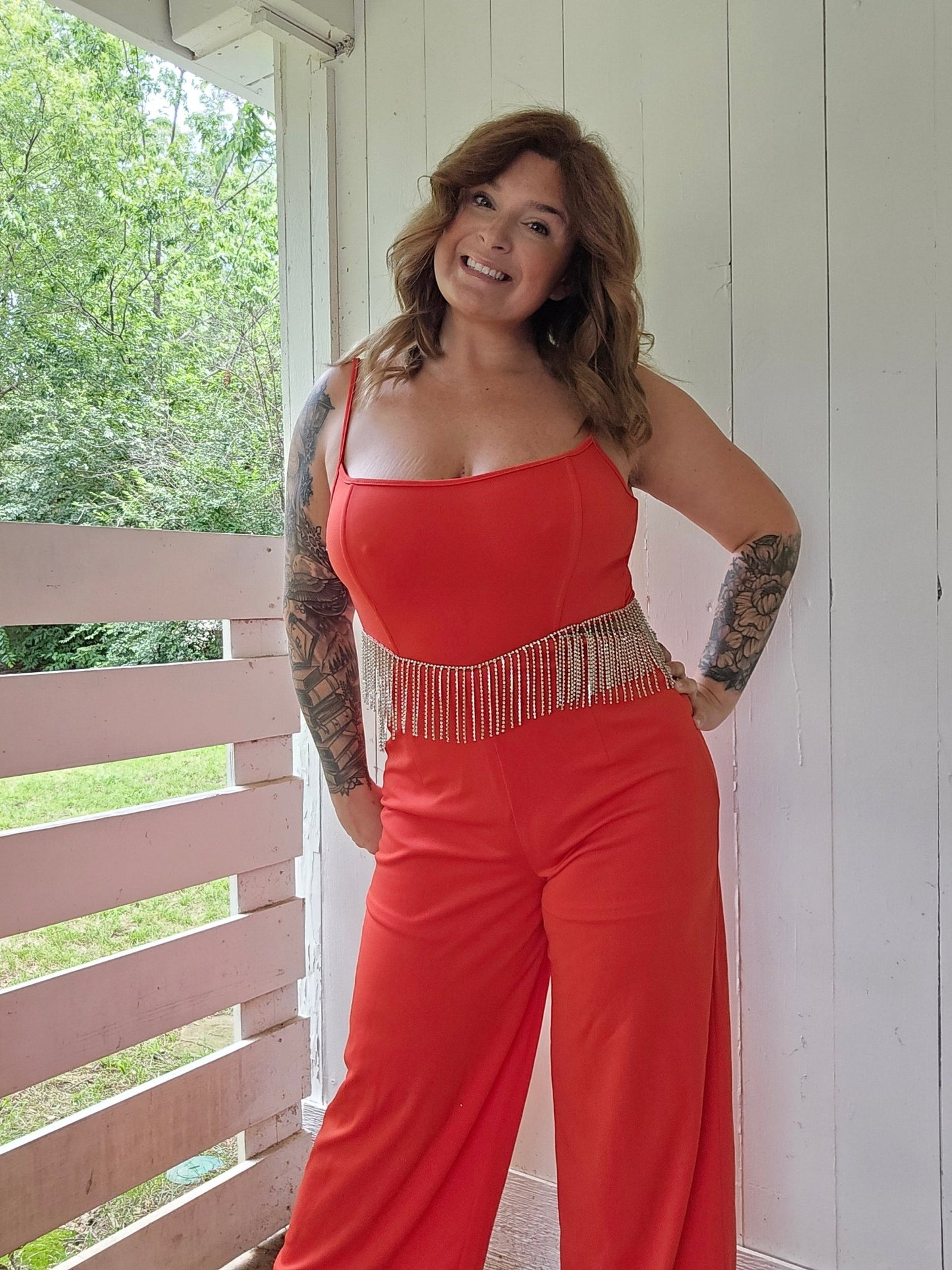 Rhinestone Fringe Cut Out Side Open Back Jumpsuit - Pistols 'n Petticoats - western boutique - womens western wear - western wear womens