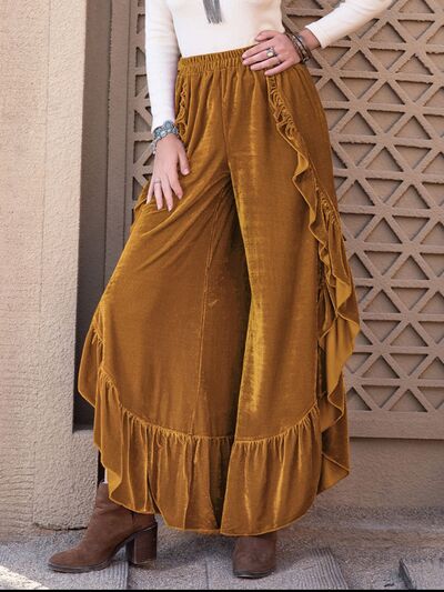 Slit Ruffled Wide Leg Pants - Pistols 'n Petticoats - #westernboutique# - #westernfashion#