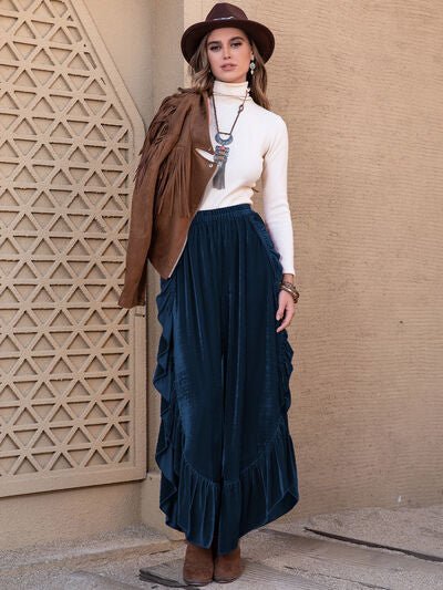 Slit Ruffled Wide Leg Pants - Pistols 'n Petticoats - #westernboutique# - #westernfashion#