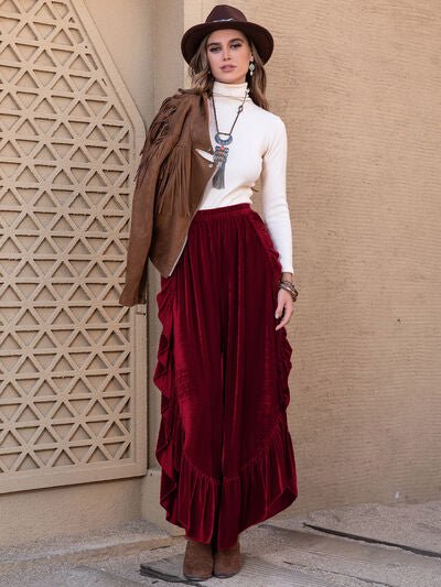 Slit Ruffled Wide Leg Pants - Pistols 'n Petticoats - #westernboutique# - #westernfashion#