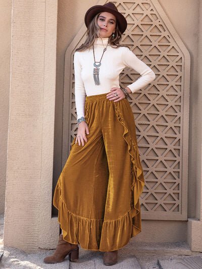 Slit Ruffled Wide Leg Pants - Pistols 'n Petticoats - #westernboutique# - #westernfashion#