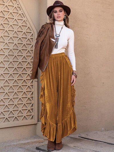Slit Ruffled Wide Leg Pants - Pistols 'n Petticoats - #westernboutique# - #westernfashion#