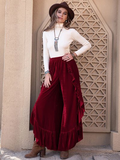 Slit Ruffled Wide Leg Pants - Pistols 'n Petticoats - #westernboutique# - #westernfashion#