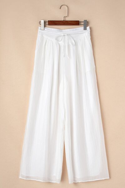 Tie Waist Pleated Wide Leg Pants - Pistols 'n Petticoats - #westernboutique# - #westernfashion#