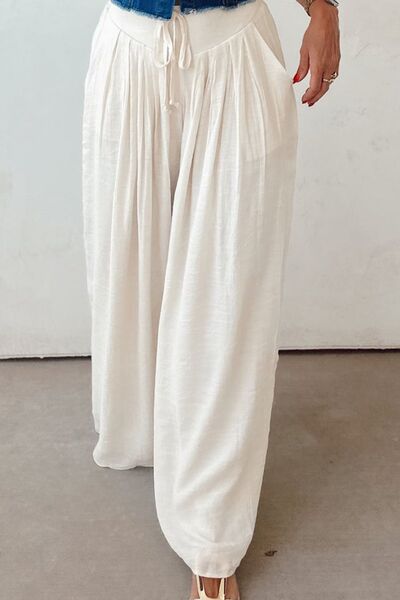 Tie Waist Pleated Wide Leg Pants - Pistols 'n Petticoats - #westernboutique# - #westernfashion#