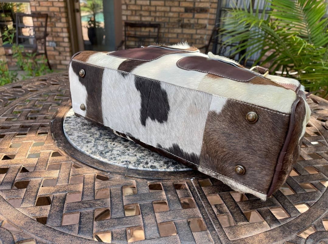 Weekender Duffle Leather Hair On Cowhide Duffel Travel Bag - cowhide weekender bag - Pistols 'n Petticoats - #westernboutique# - #westernfashion#