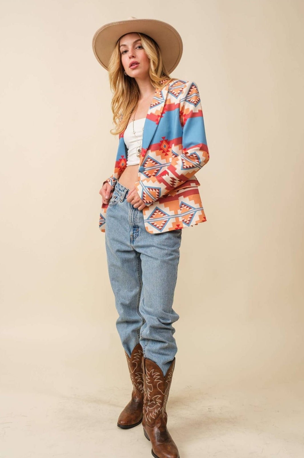 Western Aztec Printed Blazer - western blazer - Pistols 'n Petticoats - #westernboutique# - #westernfashion#
