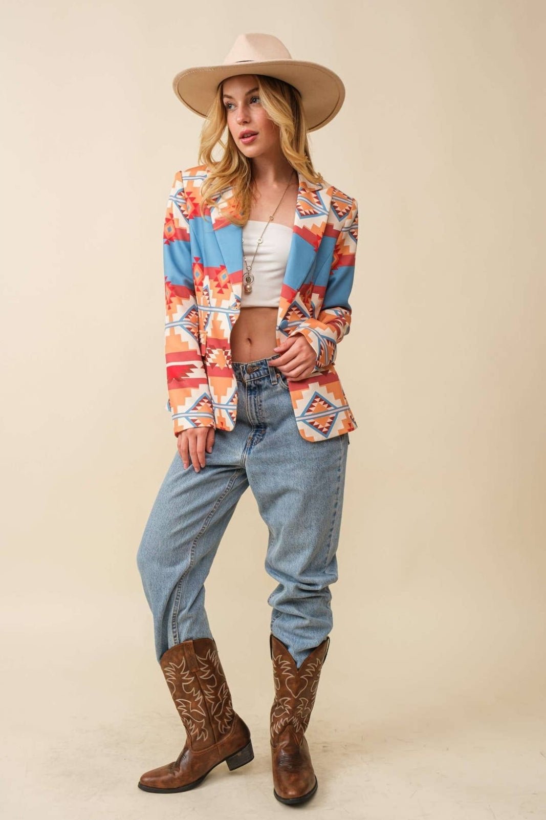 Western Aztec Printed Blazer - western blazer - Pistols 'n Petticoats - #westernboutique# - #westernfashion#