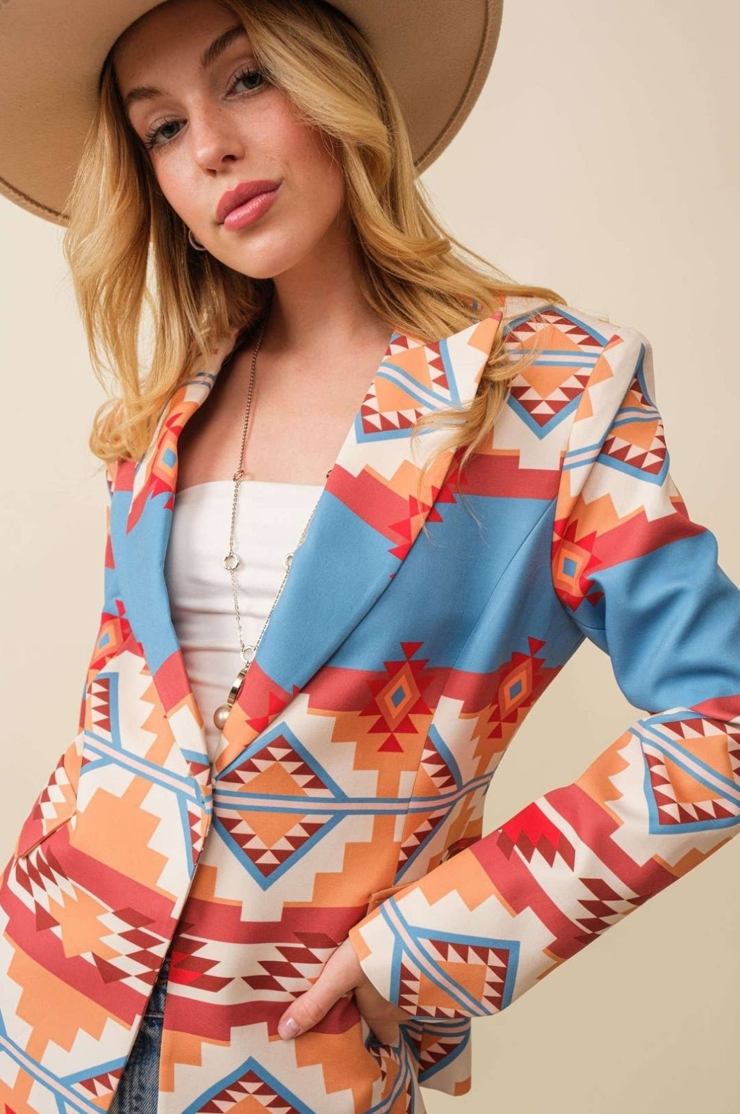 Western Aztec Printed Blazer - western blazer - Pistols 'n Petticoats - #westernboutique# - #westernfashion#