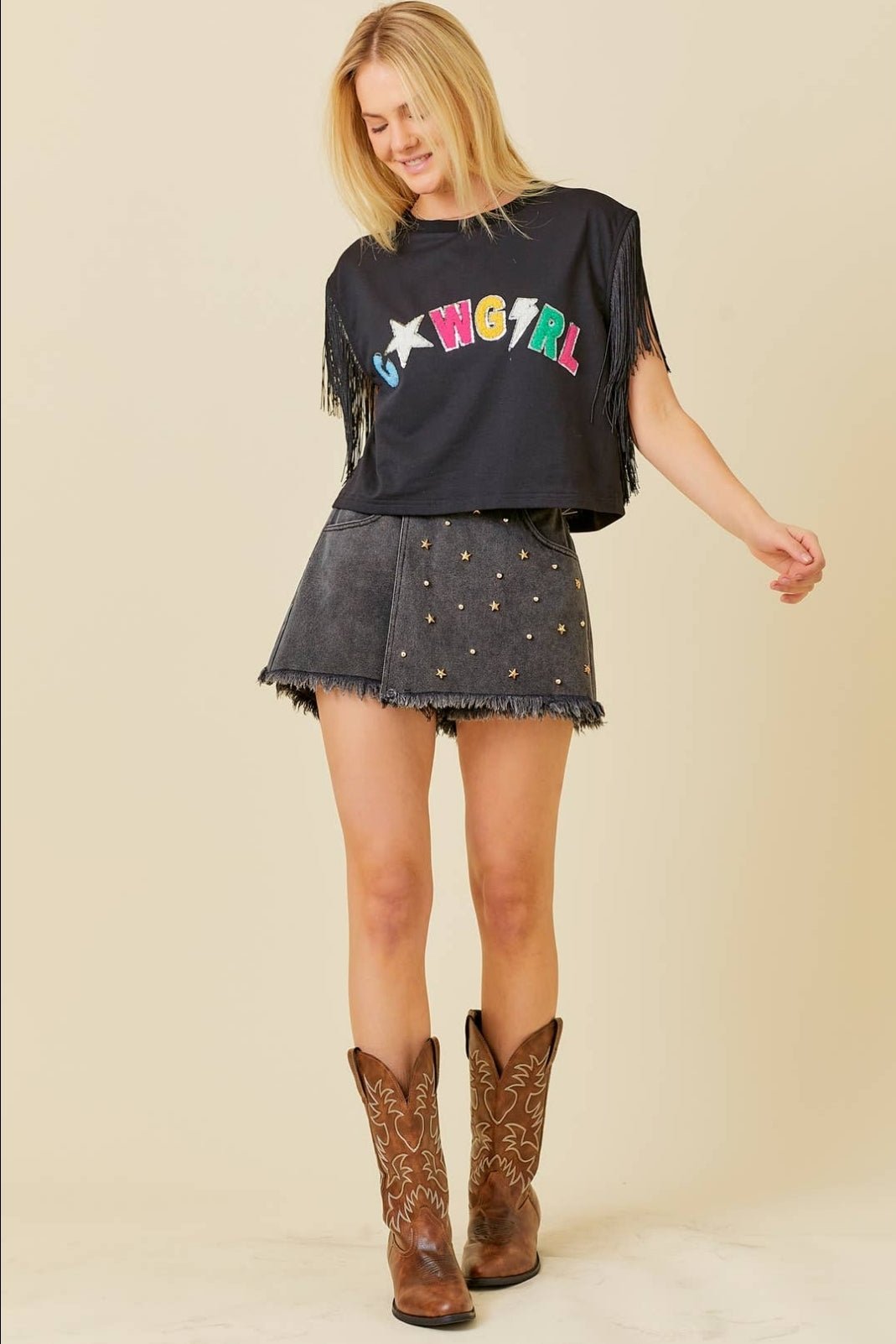 Western Fringe drop shoulder top - western fringe top - Pistols 'n Petticoats - #westernboutique# - #westernfashion#