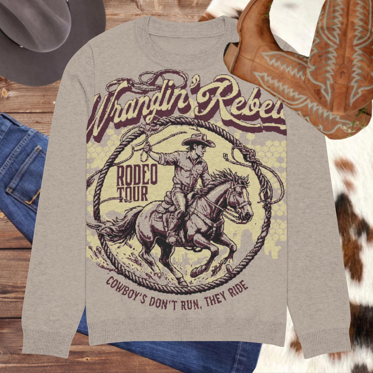 Wrangle' Rebel Knitted crew neck sweater - Pistols 'n Petticoats - #westernboutique# - #westernfashion#