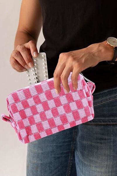 Zenana Checkered Pattern Knitted Cosmetic Pouch - Pistols 'n Petticoats - #westernboutique# - #westernfashion#