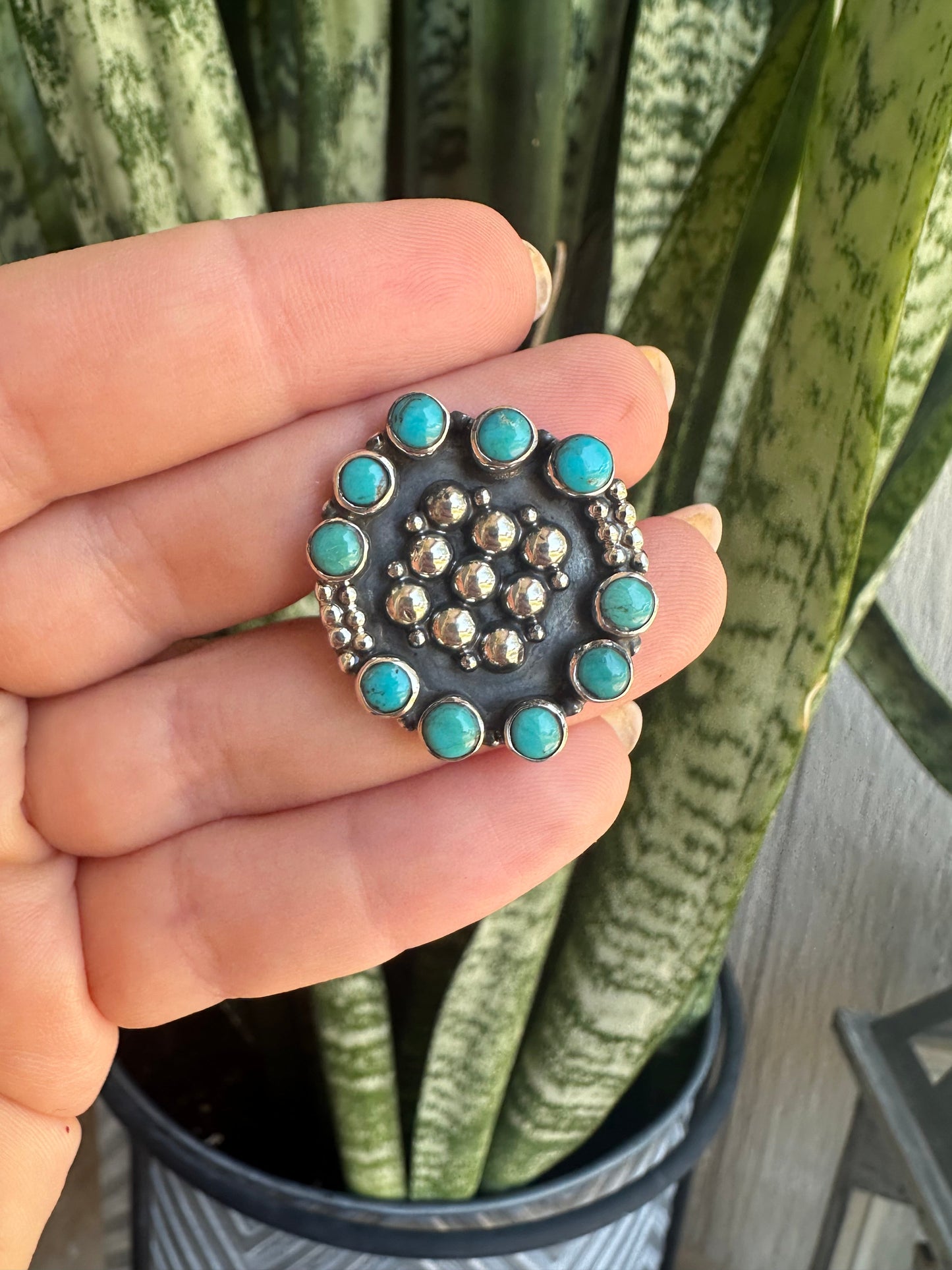 Beautiful Handmade Turquoise Sterling Silver Ball Adjustable Ring