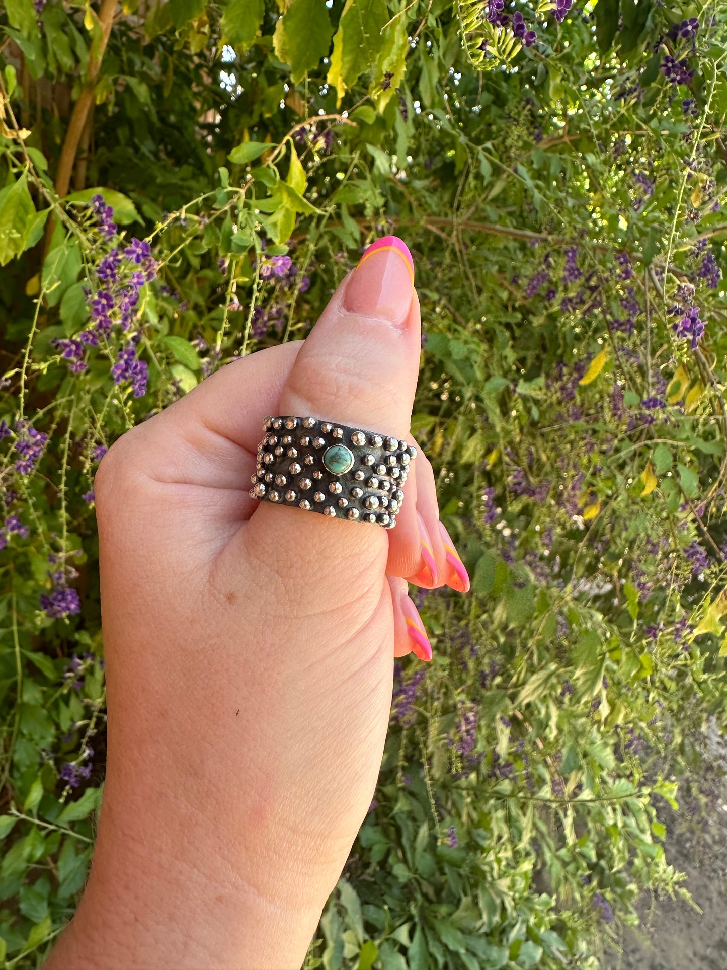 Beautiful Handmade Turquoise Sterling Silver Ball Adjustable Ring Band 1 Stone