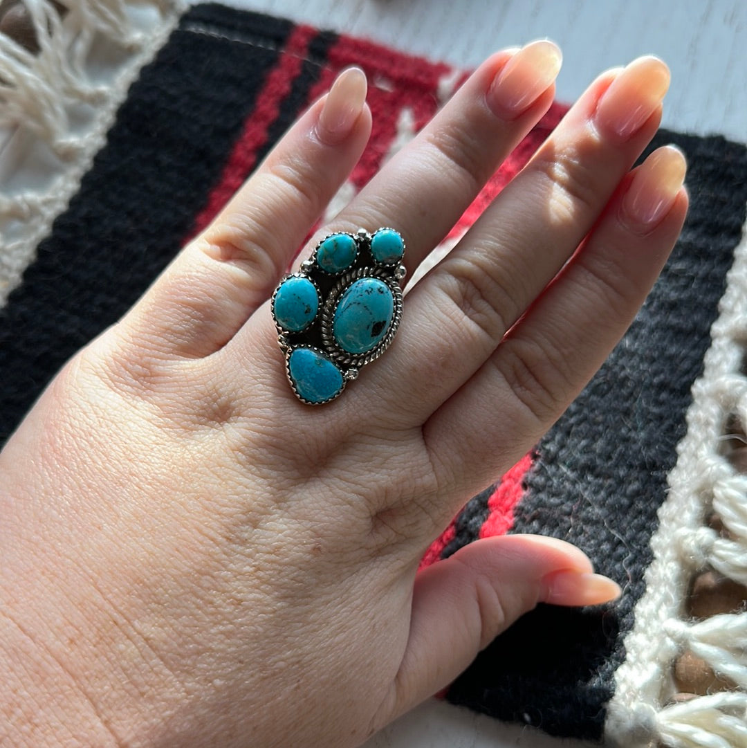 Beautiful Handmade Turquoise And Sterling Silver Adjustable Ring  Signed Nizhoni