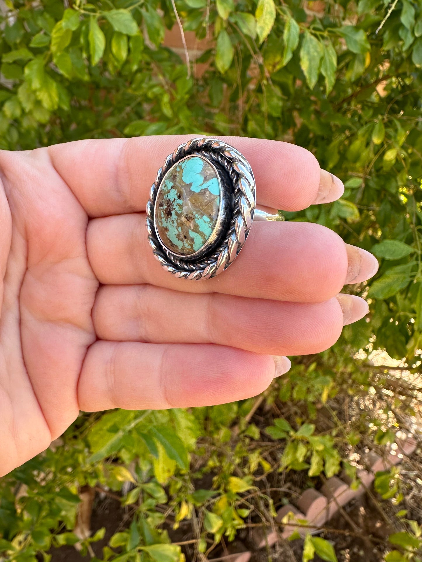 Beautiful Navajo Sterling Silver & Single Stone Turquoise Adjustable Ring CIRCLE STYLE Signed