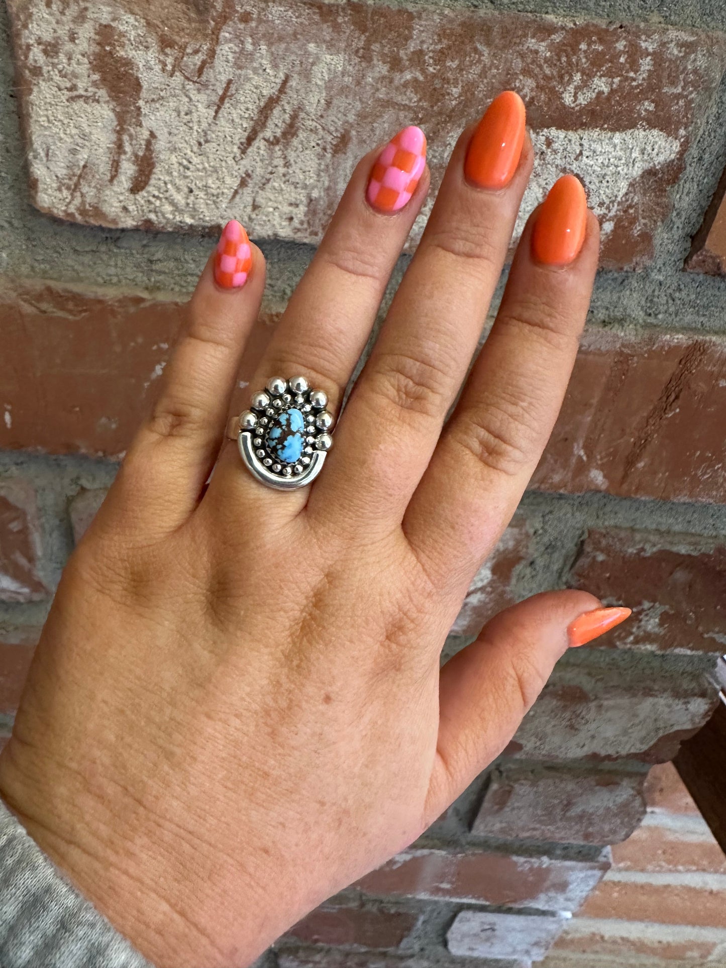 Beautiful Handmade Golden Hills Turquoise And Sterling Silver Adjustable Ring