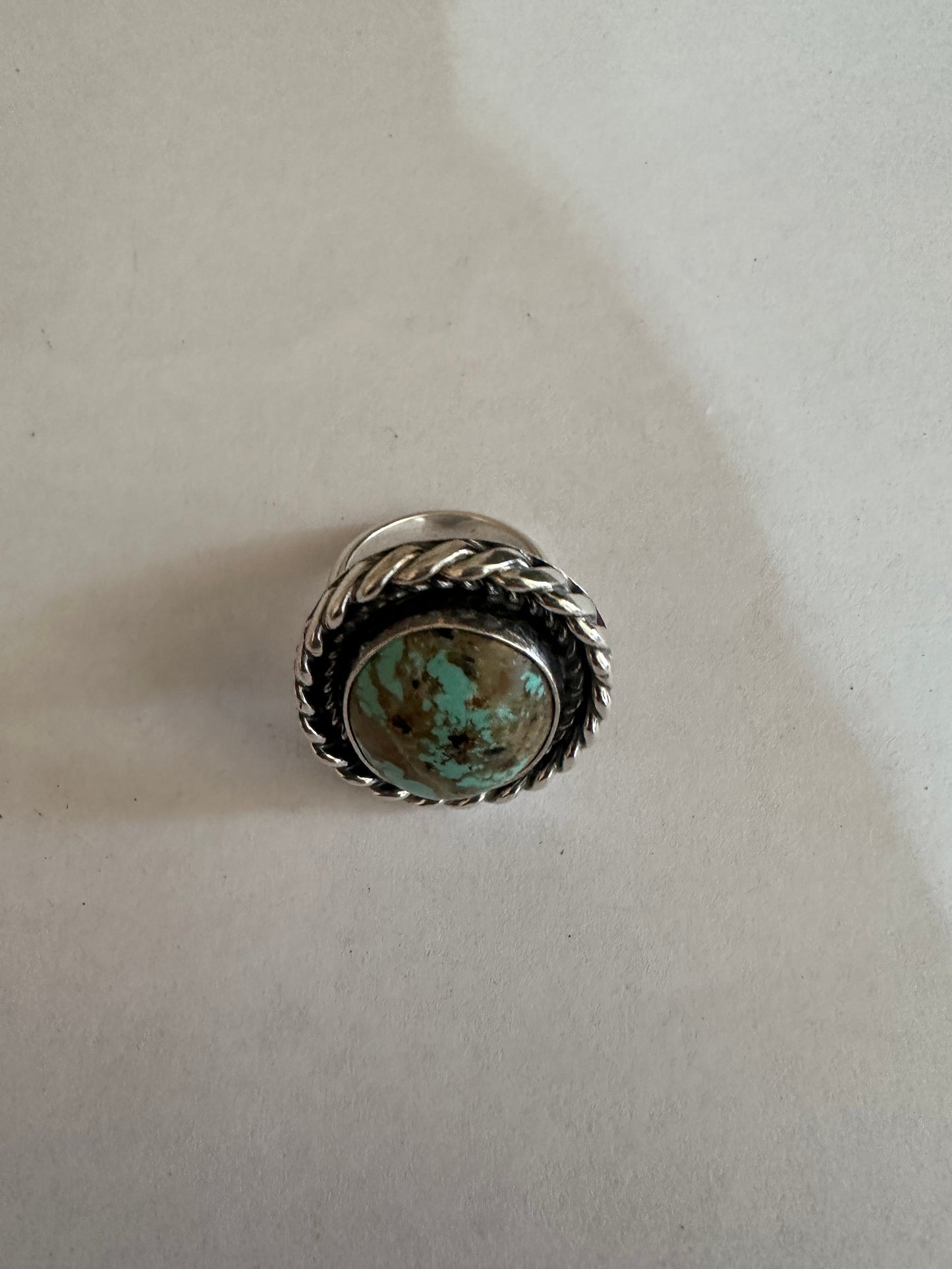 Beautiful Navajo Sterling Silver & Single Stone Turquoise Adjustable Ring CIRCLE STYLE Signed