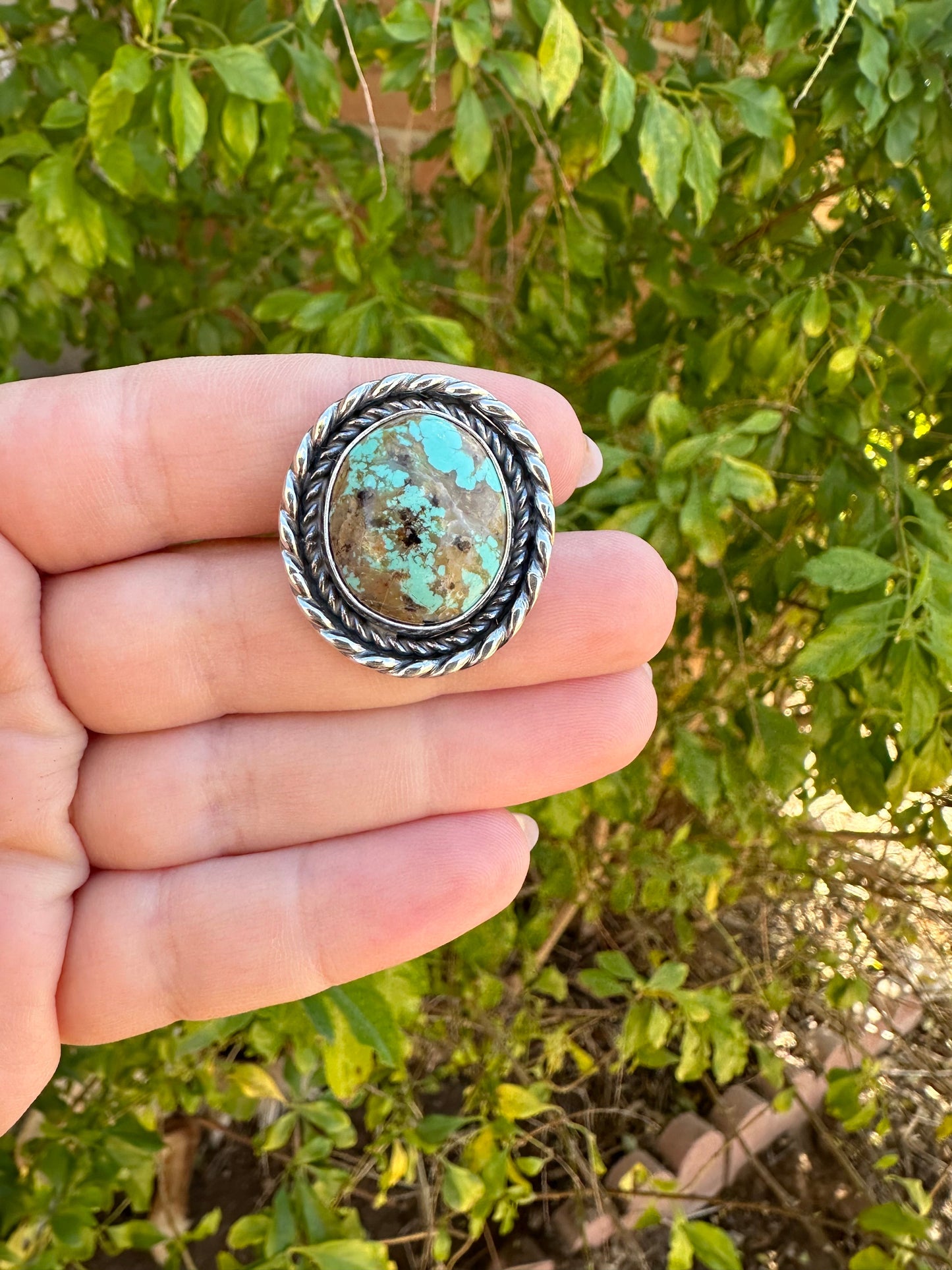 Beautiful Navajo Sterling Silver & Single Stone Turquoise Adjustable Ring CIRCLE STYLE Signed