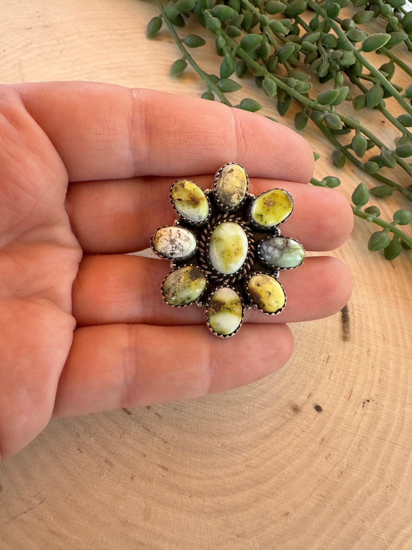 Beautiful Handmade Palomino Turquoise And Sterling Silver Adjustable Cluster Ring