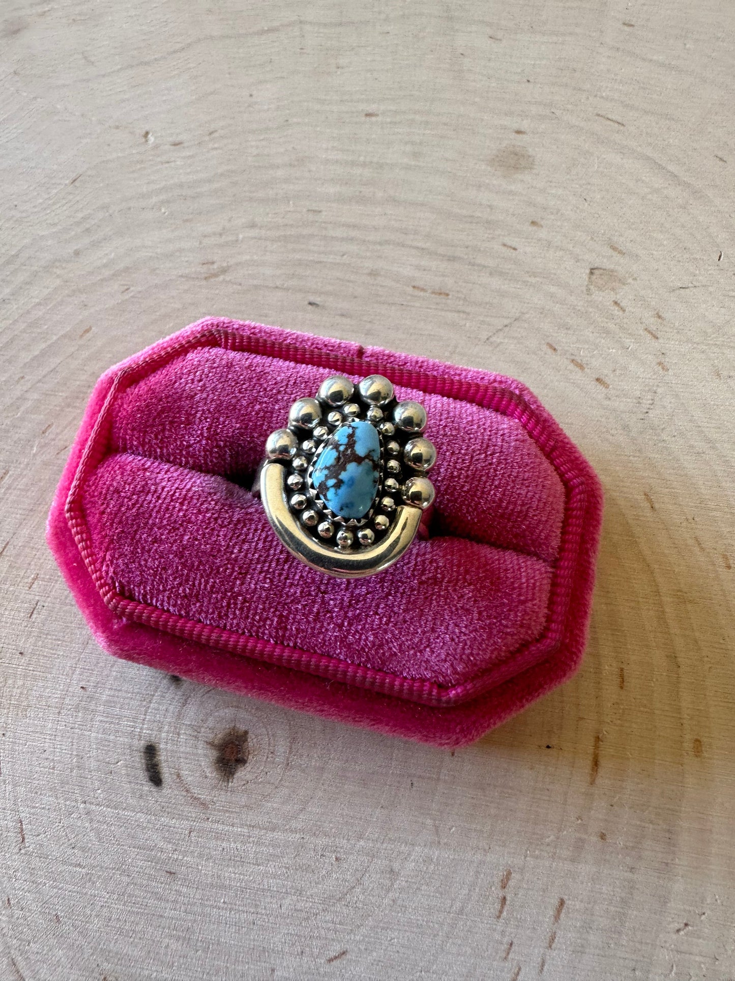 Beautiful Handmade Golden Hills Turquoise And Sterling Silver Adjustable Ring