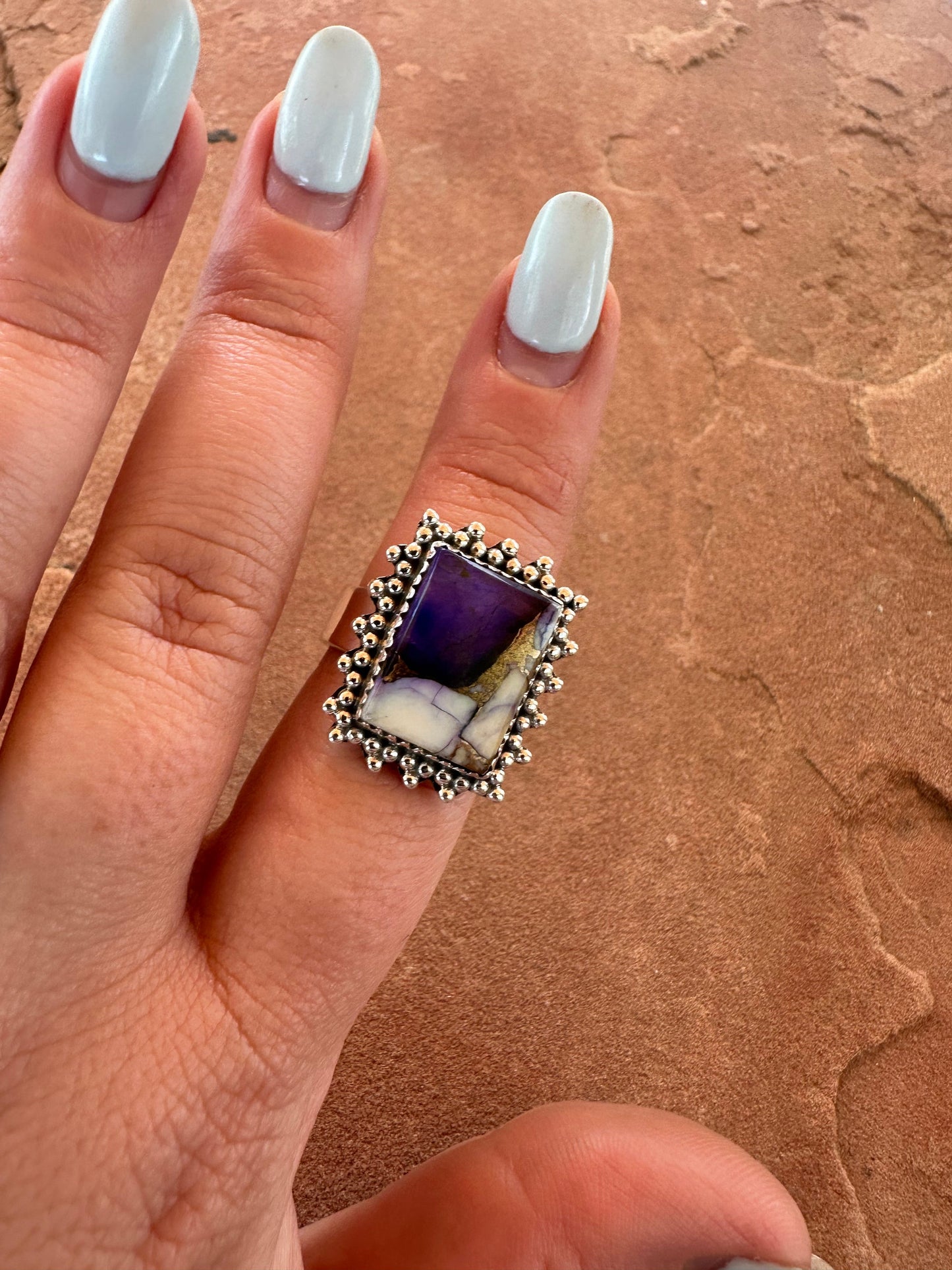 Beautiful Handmade Violet Frost And Sterling Silver Adjustable Ring SQUARE