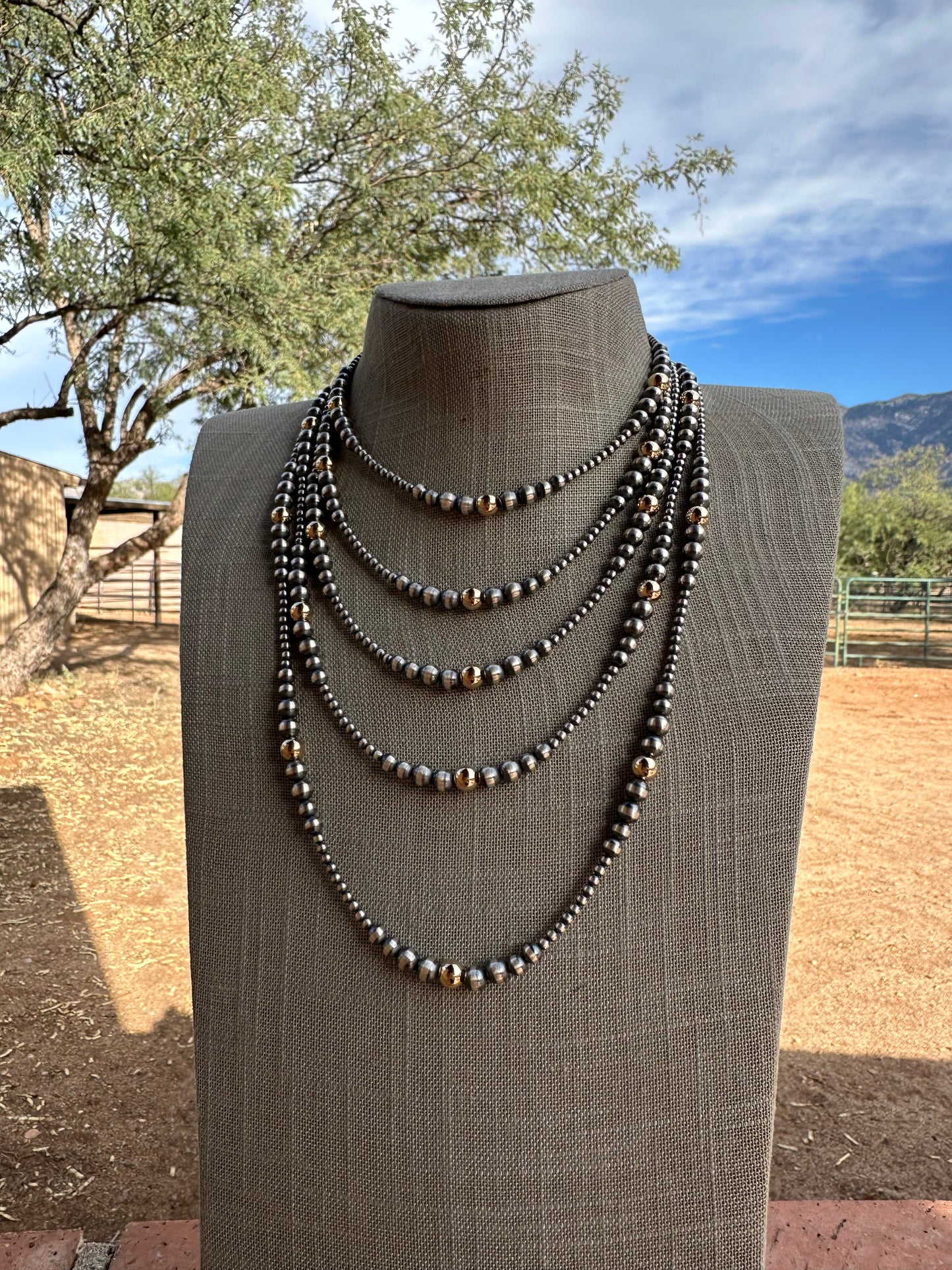 Navajo Sterling Silver & Gold Plated Beaded Necklace