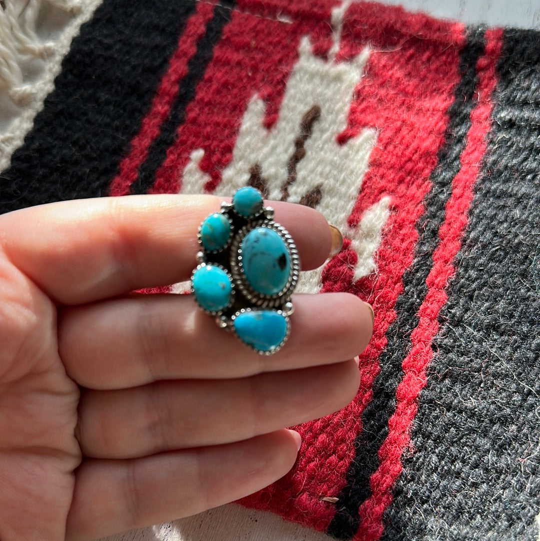 Beautiful Handmade Turquoise And Sterling Silver Adjustable Ring  Signed Nizhoni