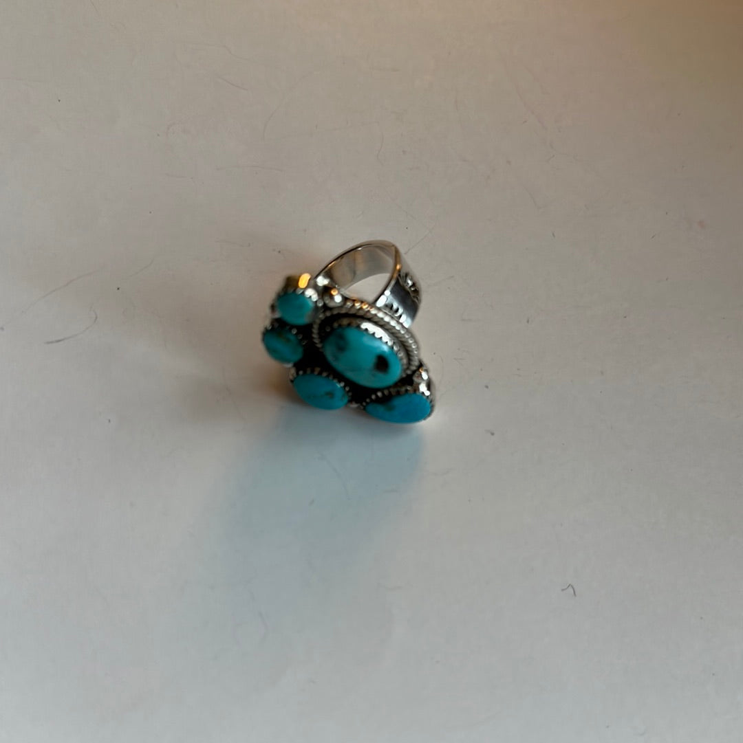 Beautiful Handmade Turquoise And Sterling Silver Adjustable Ring  Signed Nizhoni