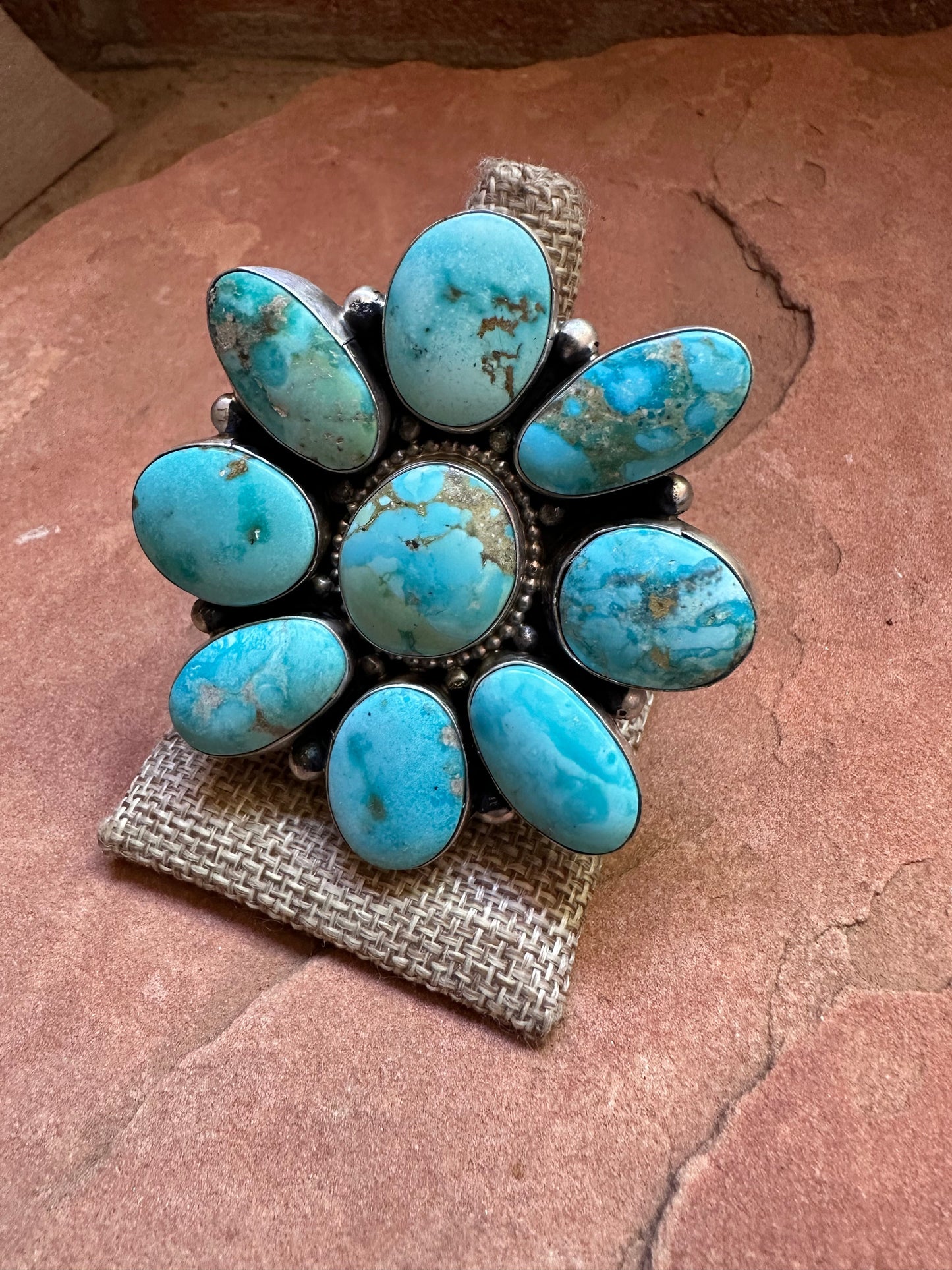 Beautiful Navajo Sterling Silver & Golden Hills Turquoise Statement Ring Size 9.5 Signed Travis J