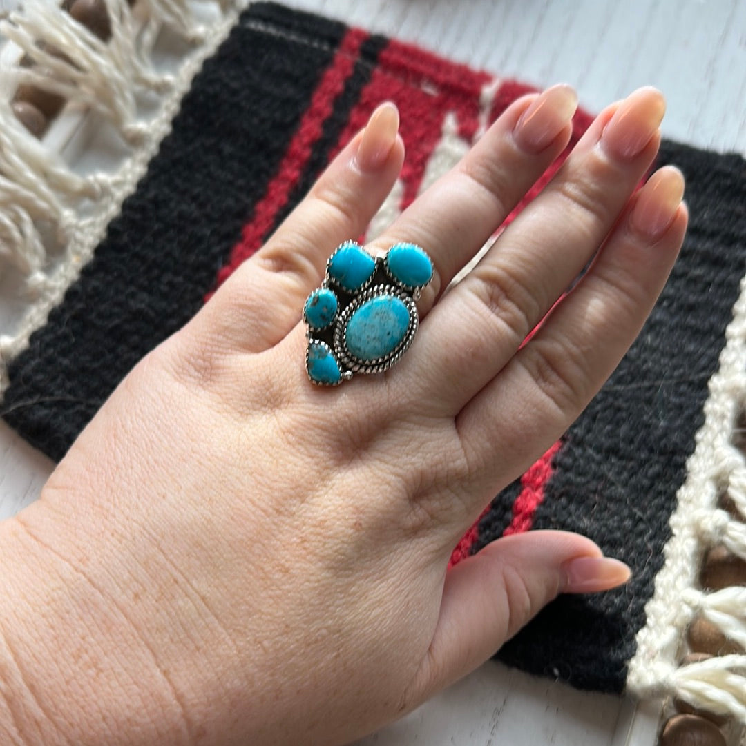 Beautiful Handmade Turquoise And Sterling Silver Adjustable Ring  Signed Nizhoni