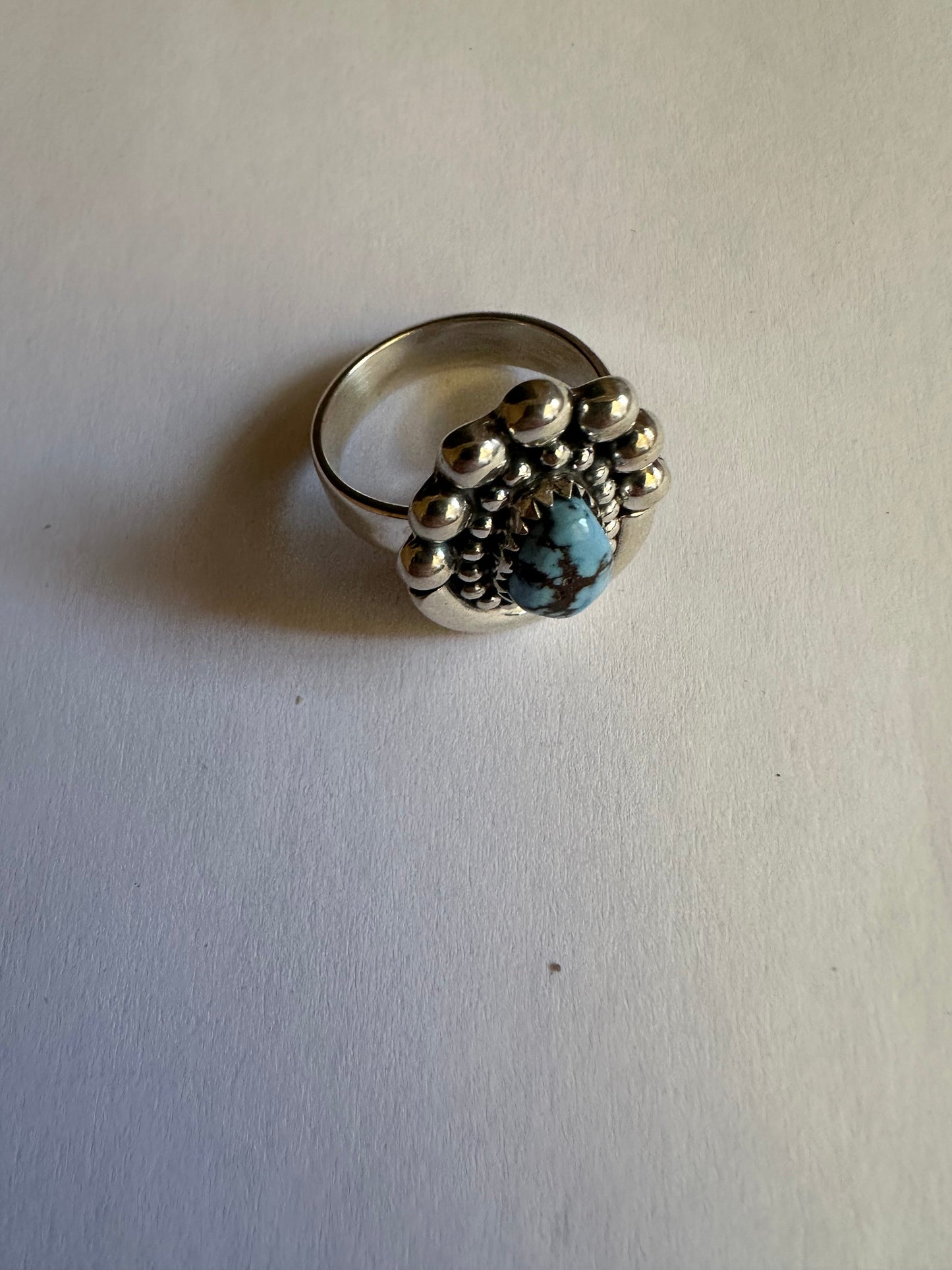 Beautiful Handmade Golden Hills Turquoise And Sterling Silver Adjustable Ring