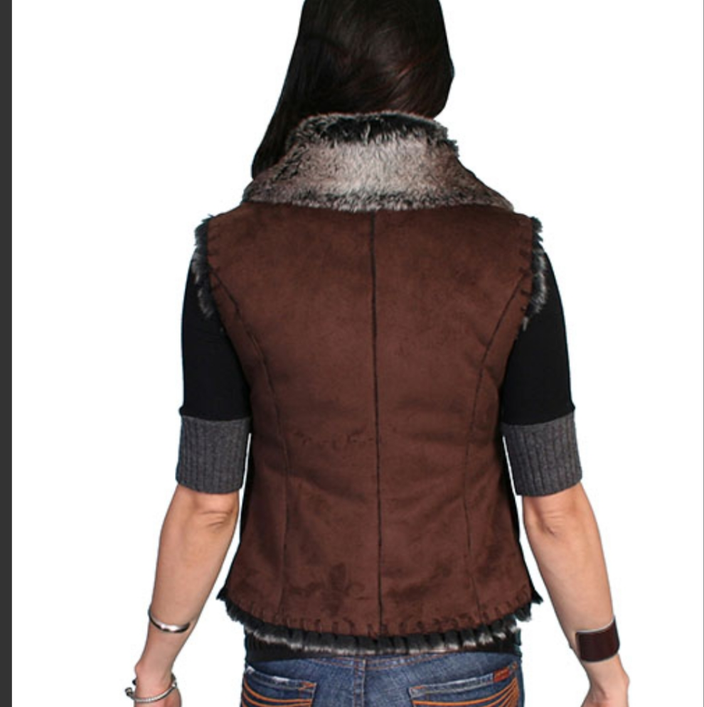 Womens faux suede, Brown fur western vest by Scully