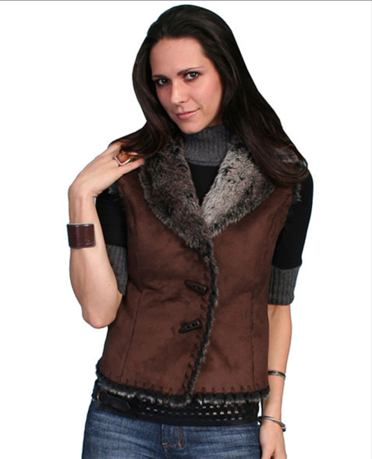 Womens faux suede, Brown fur western vest by Scully