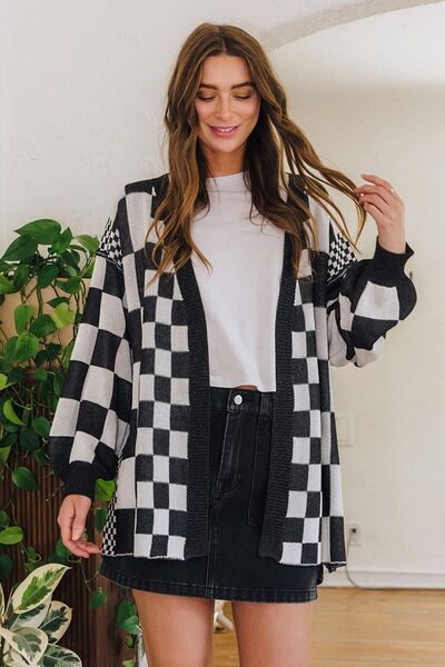 Annie Wear Checkered Open Front Drop Shoulder Cardigan - Pistols 'n Petticoats - #westernboutique# - #westernfashion#