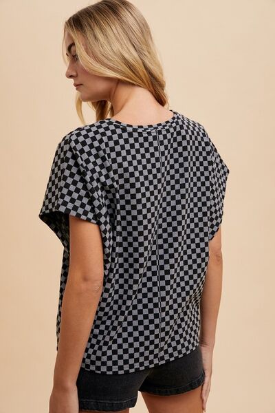 Annie Wear Checkered Round Neck Short Sleeve T-Shirt - Pistols 'n Petticoats - #westernboutique# - #westernfashion#