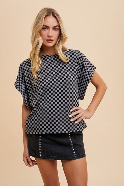 Annie Wear Checkered Round Neck Short Sleeve T-Shirt - Pistols 'n Petticoats - #westernboutique# - #westernfashion#